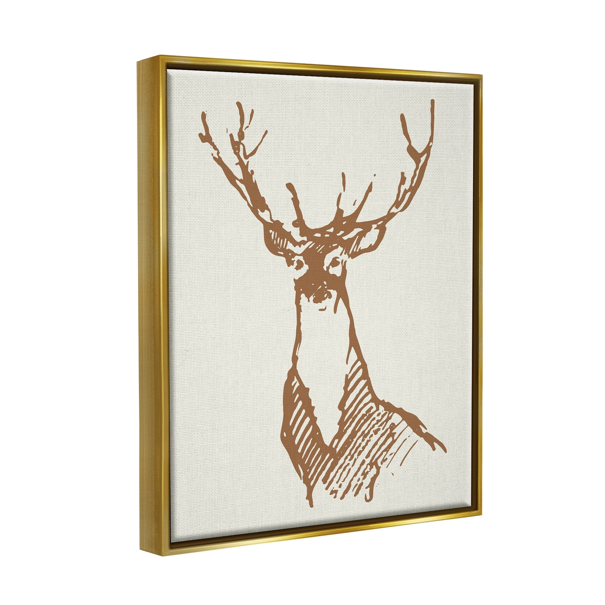 Stupell Industries Modern Deer Antlers Ink Sketch Doodle Style Graphic Art Metallic Gold Floating Framed Canvas Print Wall Art, Design by Valerie Wieners