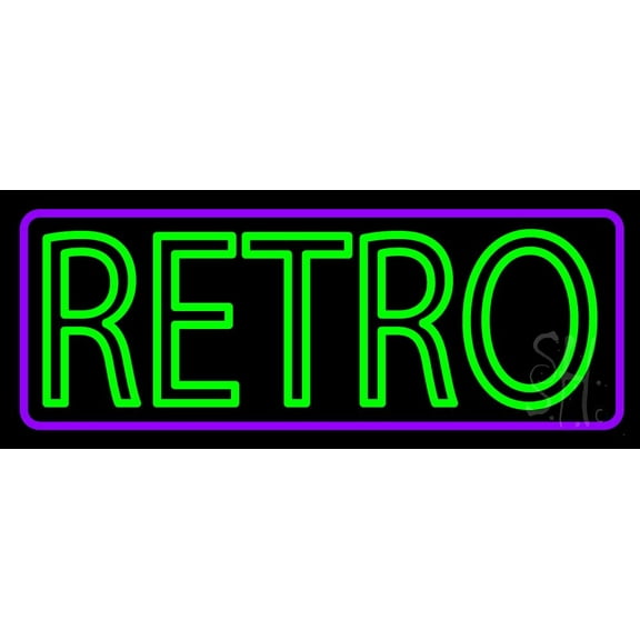 Purple Border Green Retro LED Neon Sign 13 x 32 - inches, Black Square Cut Acrylic Backing, with Dimmer - Bright and Premium built indoor LED Neon Sign for café, club, party, event and stroefront.