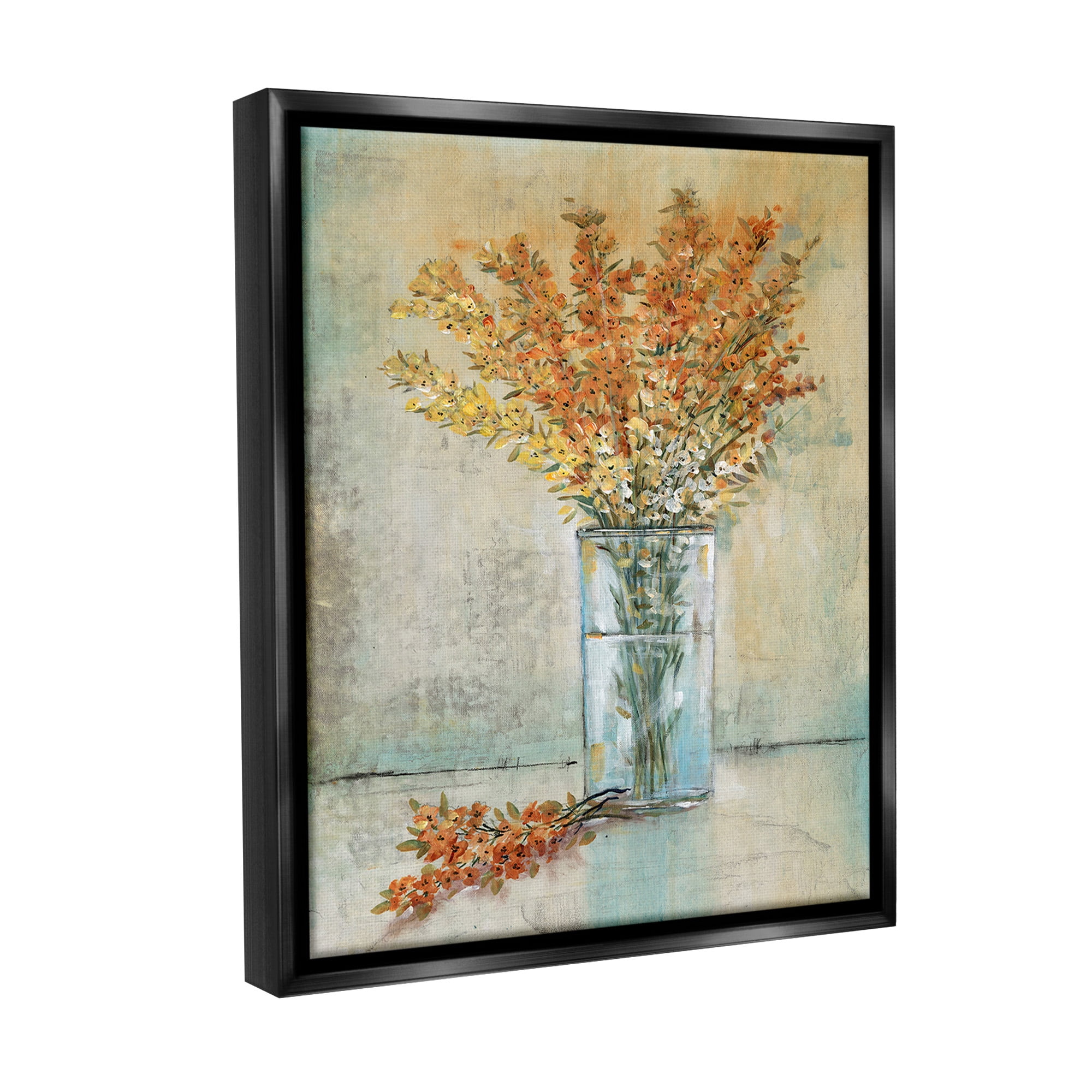 Stupell Industries Orange Sprigs in Vase Botanical & Floral Painting Black Floater Framed Canvas Art Print Wall Art, 25 x 31