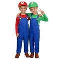 thumbnail image 5 of Youpwaven K'i'ds Plumber Brother Costume, Video Game Inspired Cosplay Outfit, Halloween Party Performance Suit with Overalls, Hat, Gloves and Moustache Size 3-14, 5 of 8