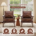 thumbnail image 4 of Bonzy Home Mid-Century Modern Accent Chair Set of 2, PU Leather Armchairs with Solid Wood Frame & Removable Cushions, Reading Chairs for Living Room Bedroom, Brown, 4 of 9