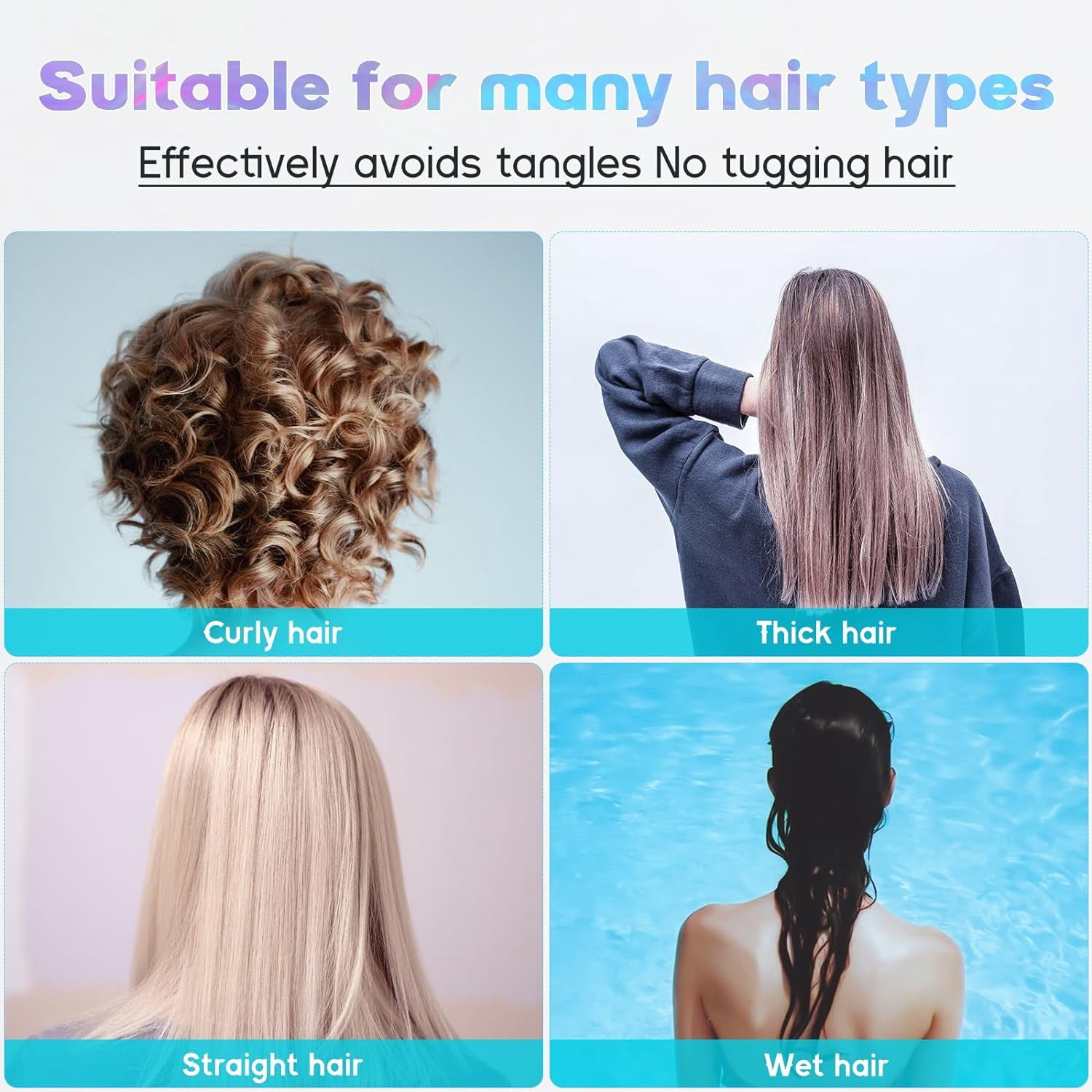 Curved Vented Brush for Wet & Dry Hair, Detangling Brush for Blow Drying, 2 Pack (Light Blue + Rainbow)