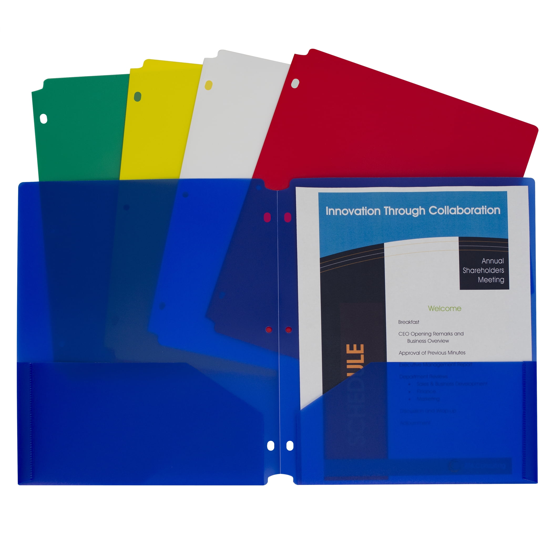 C-Line Two-Pocket Heavyweight Poly Portfolio Folder with Three-Hole Punch, Assorted Primary Colors, 10 Per Pack, 2 Packs