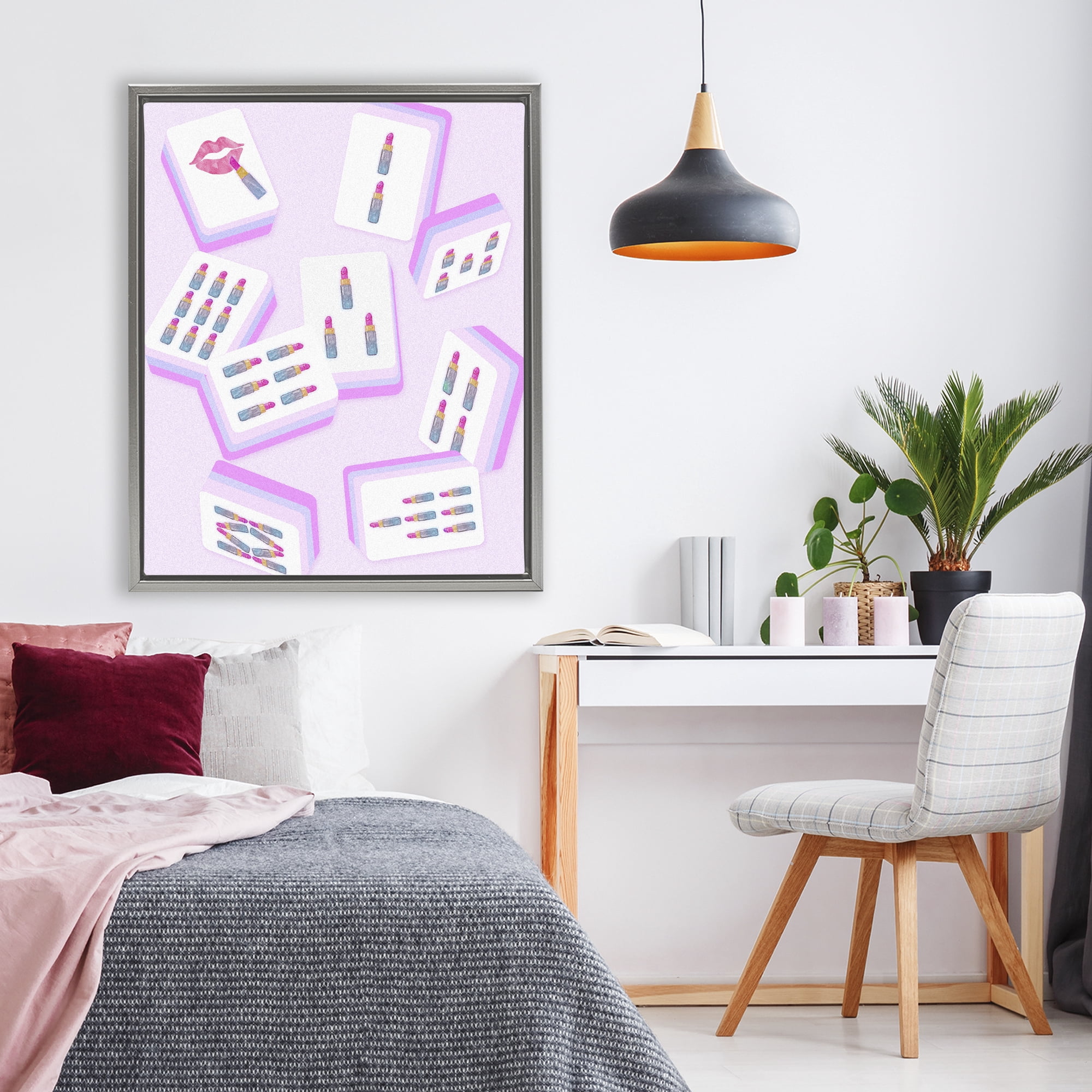 Stupell Industries Glam Lipstick Mahjong Tiles Gray Framed Floater Canvas Wall Art, design by Ziwei Li