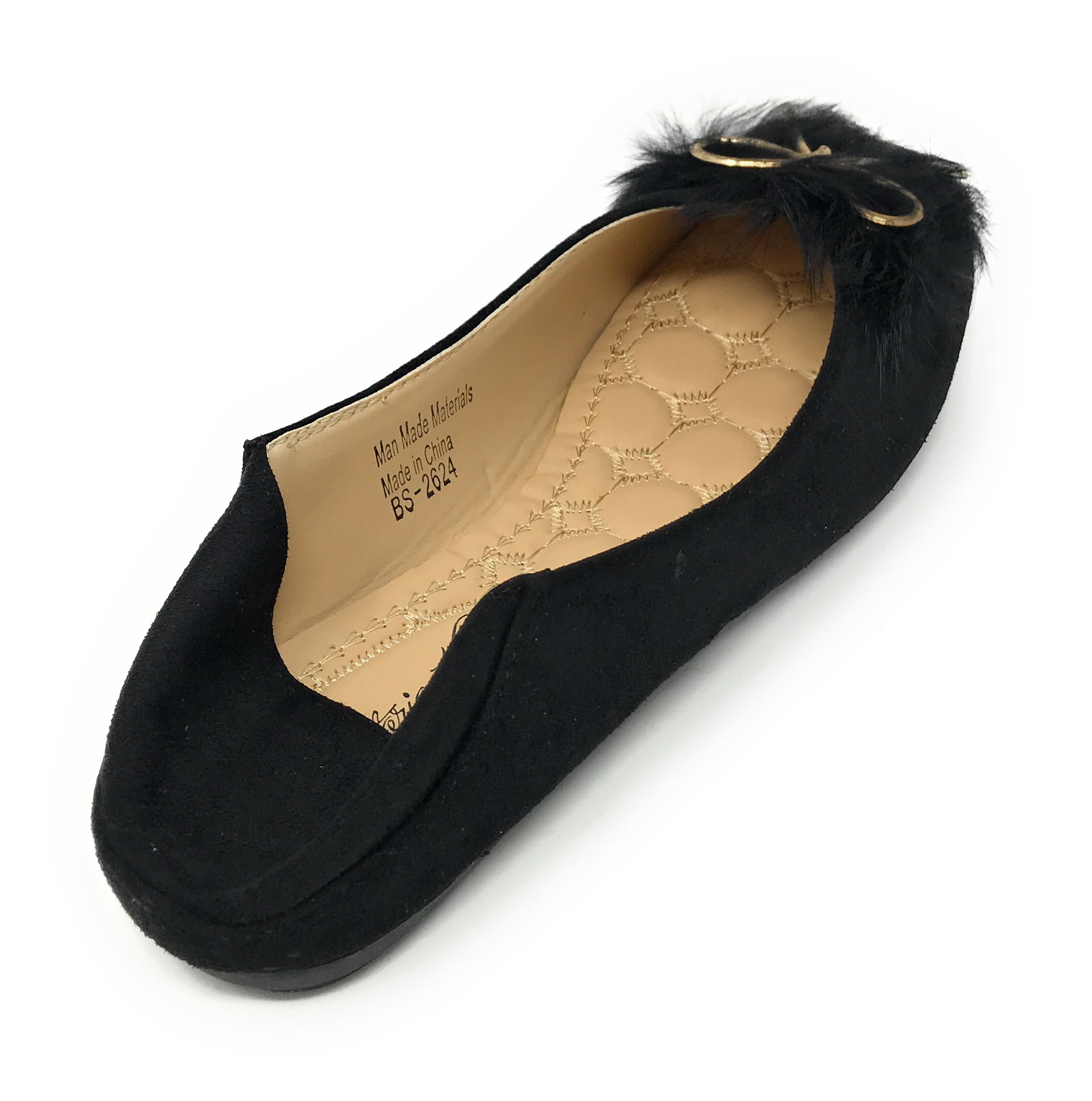 Victoria K Women's Foldover Sueded Faux Fur Gold Bow Ballerina Flats