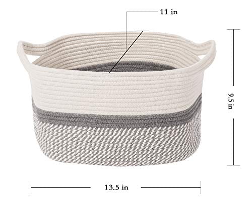 Black Bathroom CHICVITA Rectangle Cotton Rope Woven Basket with Handles for Books Toys Decorative Rectangle Basket for Baby Nursery Living Room Magazines 