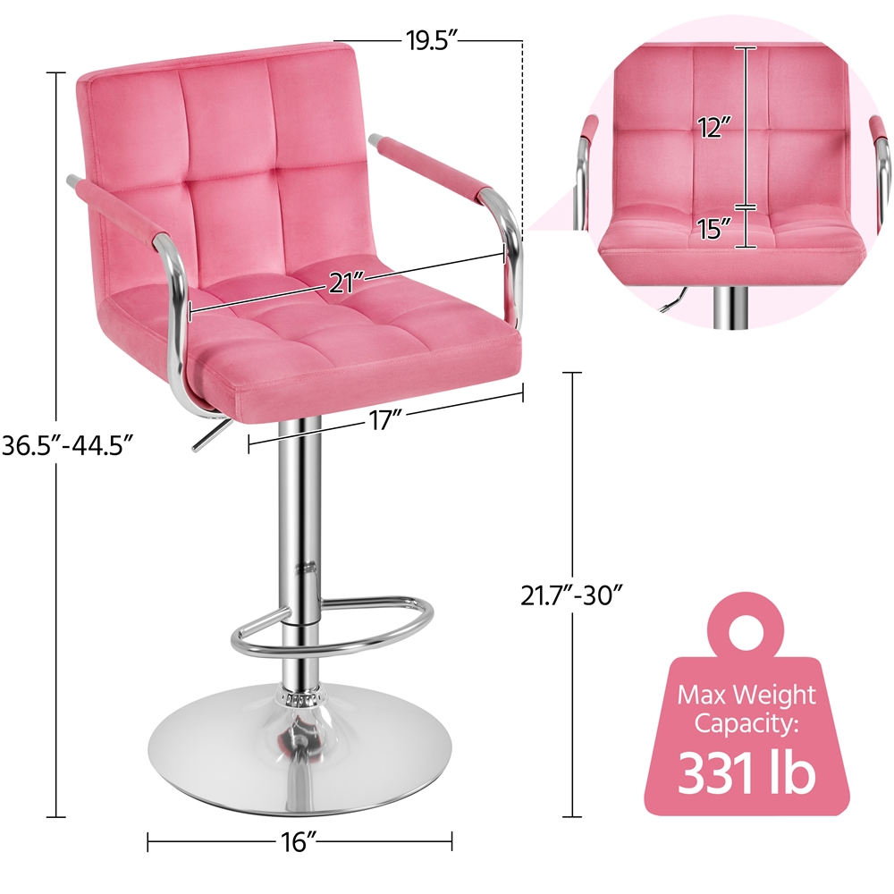 Alden Design Velvet Bar Stools with Swivel Set of 2, Pink photo 4
