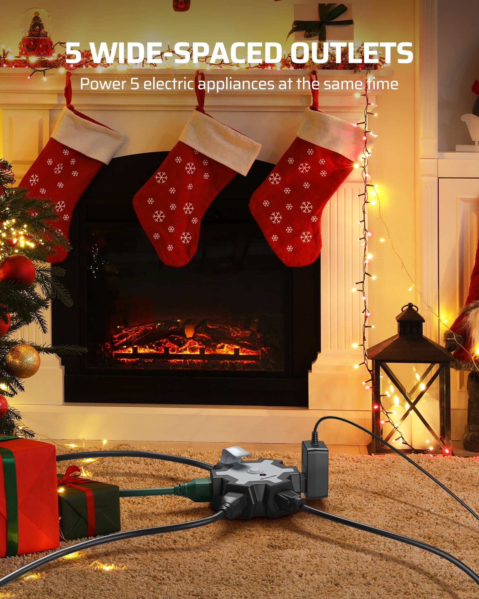 DEWENWILS Heavy Duty 5-Outlet Power Strip, 15FT Extension Cord, outlet extender, Grey