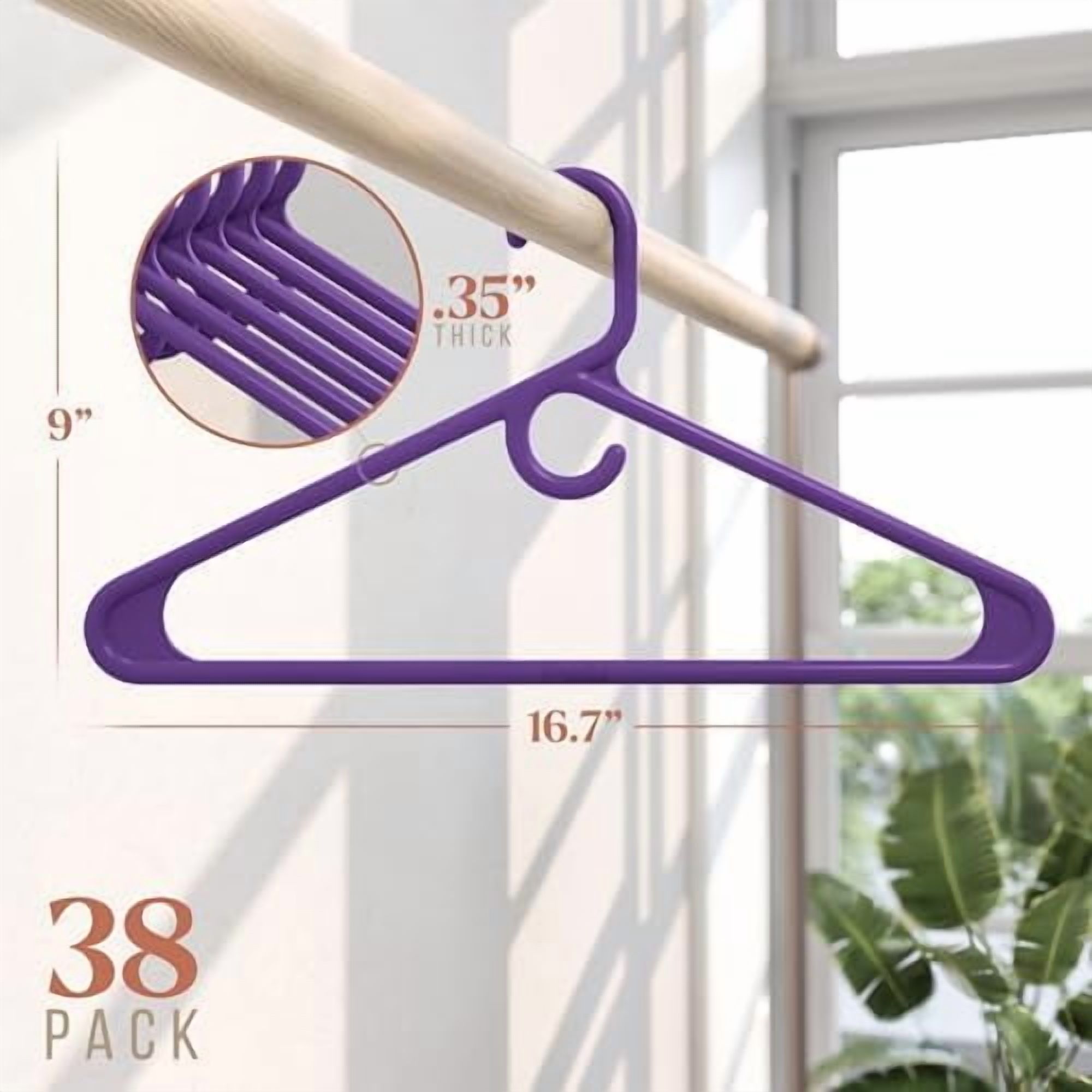 Ultra Heavy Duty Plastic Clothes Hangers - Purple - Durable Coat, Suit and Clothes Hanger. Perchas De Ropa (38 Pack - Purple)