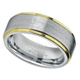 thumbnail image 2 of 2-Tone Tungsten Wedding Band - 8mm Brushed Finish Center and Yellow Gold Plated Stepped Edge Comfort Fit Tungsten Carbide Ring - TN132s12, 2 of 3