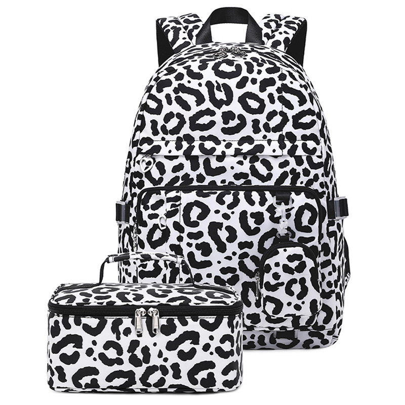 2 Pcs Girls School Backpack Leopard Print School Bag Set Large Capacity