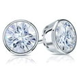 thumbnail image 2 of 14k White Gold Round Moissanite Stud Earrings (2ct TGW, 6.5mm, G-H) Bezel-set, Push-Back by Diamond Wish, 2 of 3
