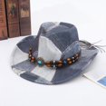 thumbnail image 3 of Jiibva Western Cowboy Hat for Women Men, Tie Dye Patchwork Denim Hat Wide Brim Bucket Hat Vintage Jazz Hat for Stylish Party Accessory, 3 of 7