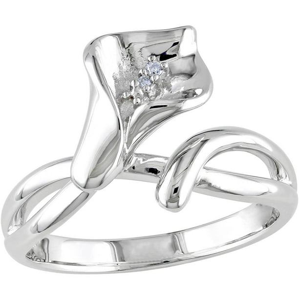 Diamond-Accent Sterling Silver Calla Lily Flower Ring - Walmart.com