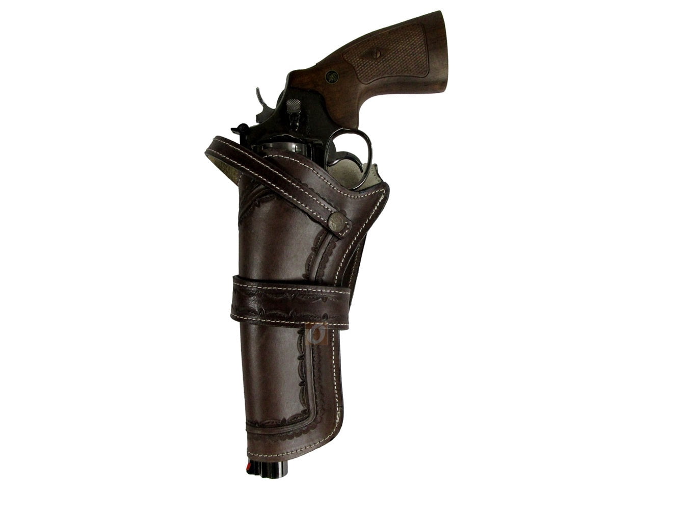 Leather Holster Long Barrel Western Gun Cover Spikes Tooled Brown - Left Handed