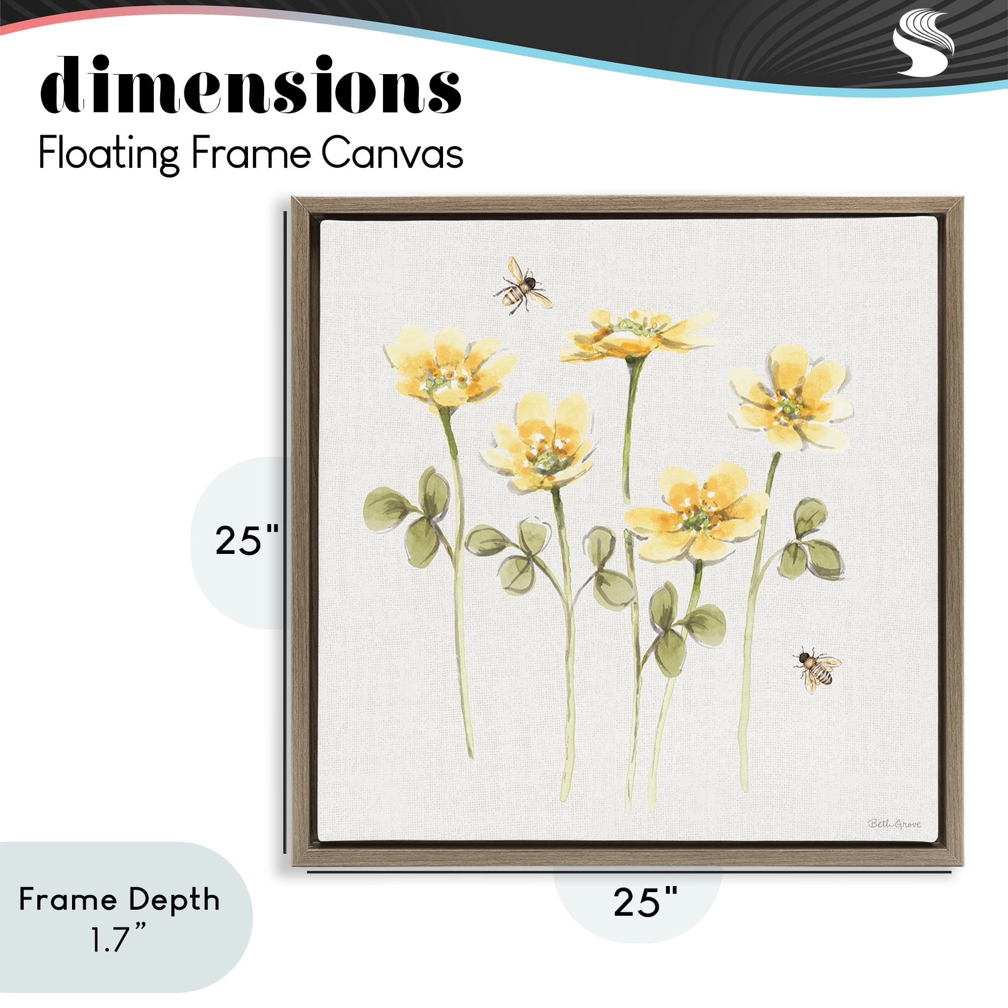 Stupell Industries Sweet Yellow Honey Flowers Brown Framed Floater Canvas Wall Art, design by Beth Grove
