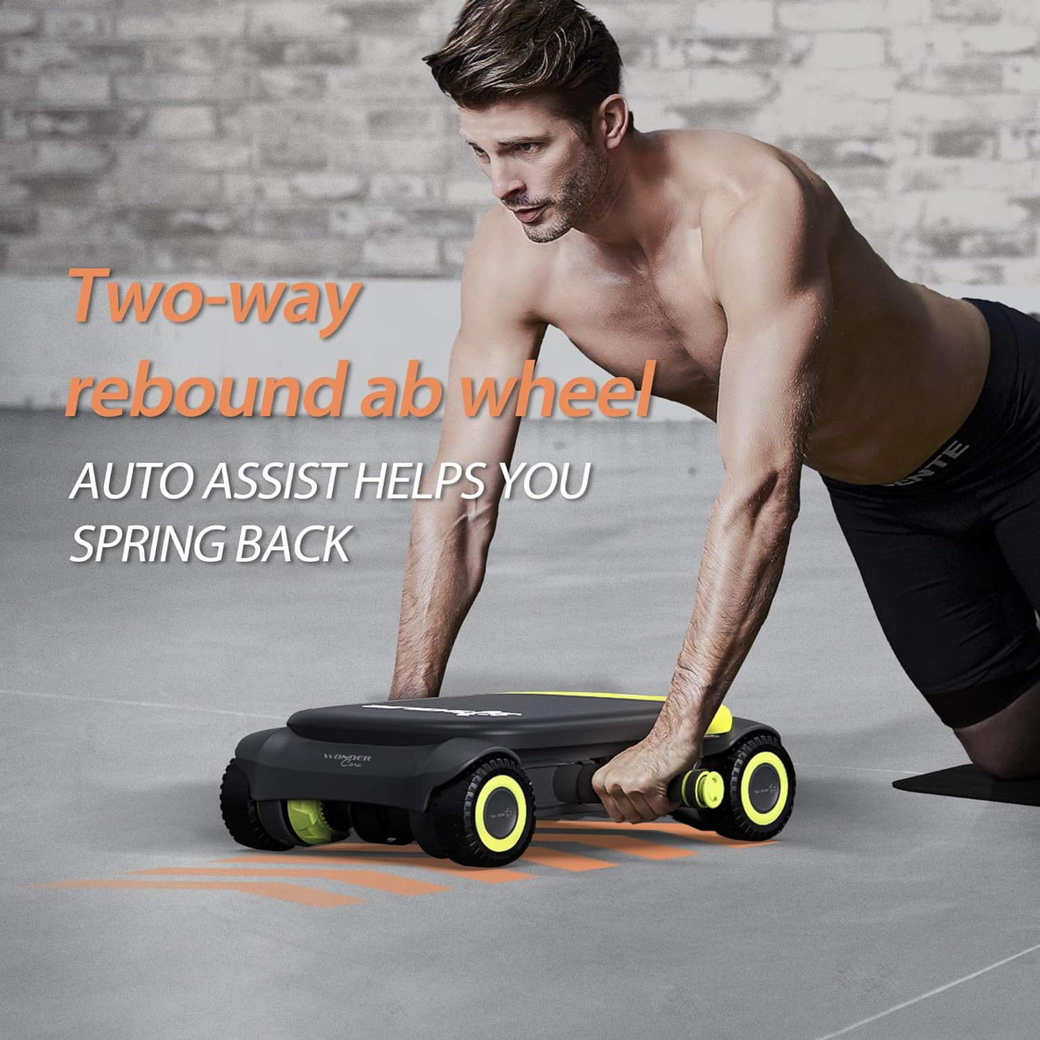 Wonder Core Slide Fit, Ab Roller Board with 4 Wheels, Automatic Rebound Abdominal Roller Wheel for Core Workout, Abdominal Trainer with Knee Pad, Ab Exercise Equipment, Fitness Rolling Board, Green