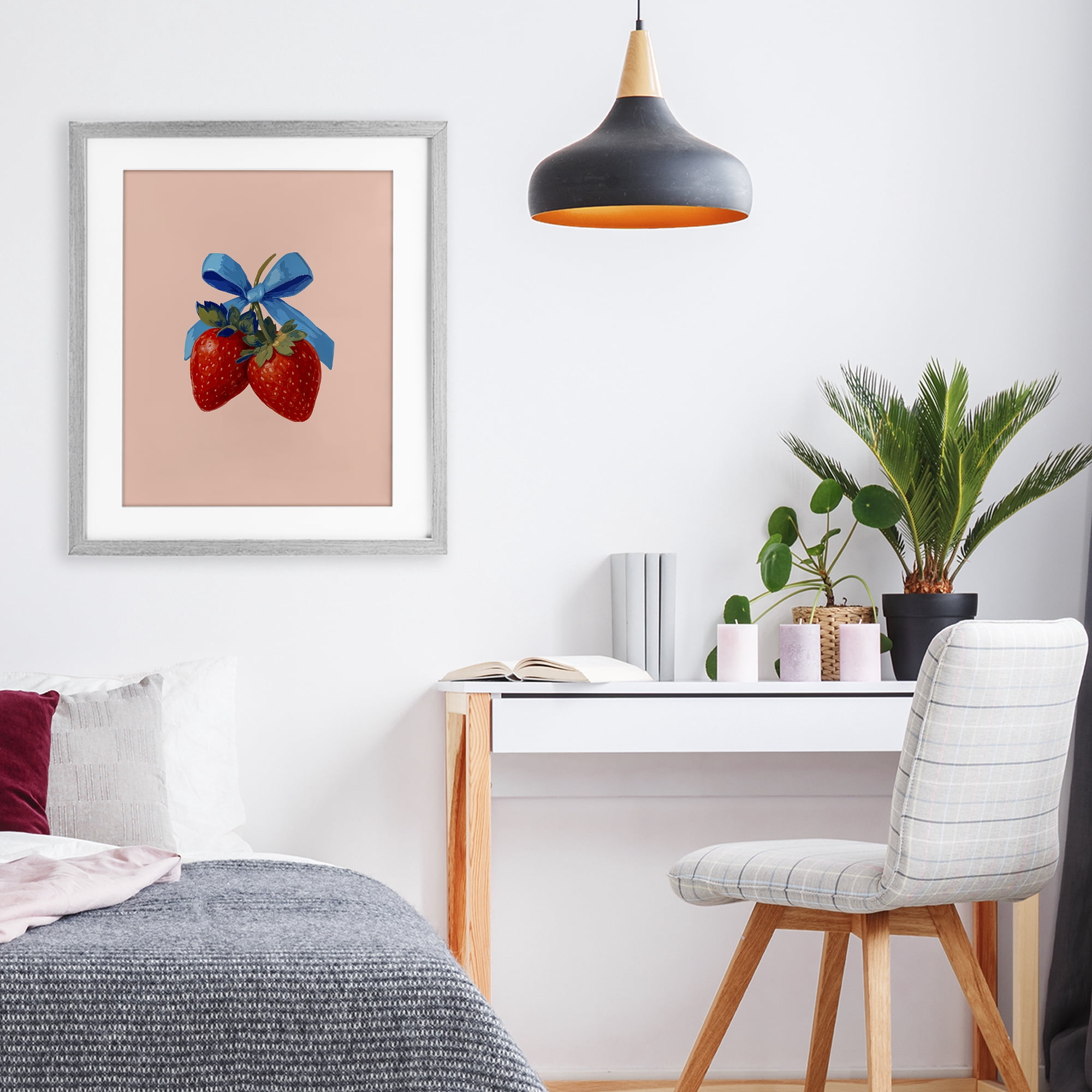 Stupell Industries Strawberry Pair with Blue Bow Gray Framed Print Under Glass, design by Imagine It Images