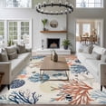 thumbnail image 4 of Blue Coastal Area Rug 8x10 Washable Rug Non Slip Summer Beach Coral Shell Starfish Vintage Large Area Rug Soft Stainresistant Indoor Floor Carpet for Living Room Bedroom Home Office Dining Room, 4 of 8