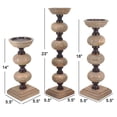thumbnail image 5 of 23, 18, 14 Inch Set of 3 Candleholders in Pillar Accent Wood Orbs, Brown- Saltoro Sherpi, 5 of 5