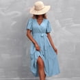 thumbnail image 2 of ShomPort Dress for Women 2024 Summer Trendy Tiered Vacation Dress V Neck Ruffle Sleeve Flowy Maxi Dress with Belt, 2 of 5