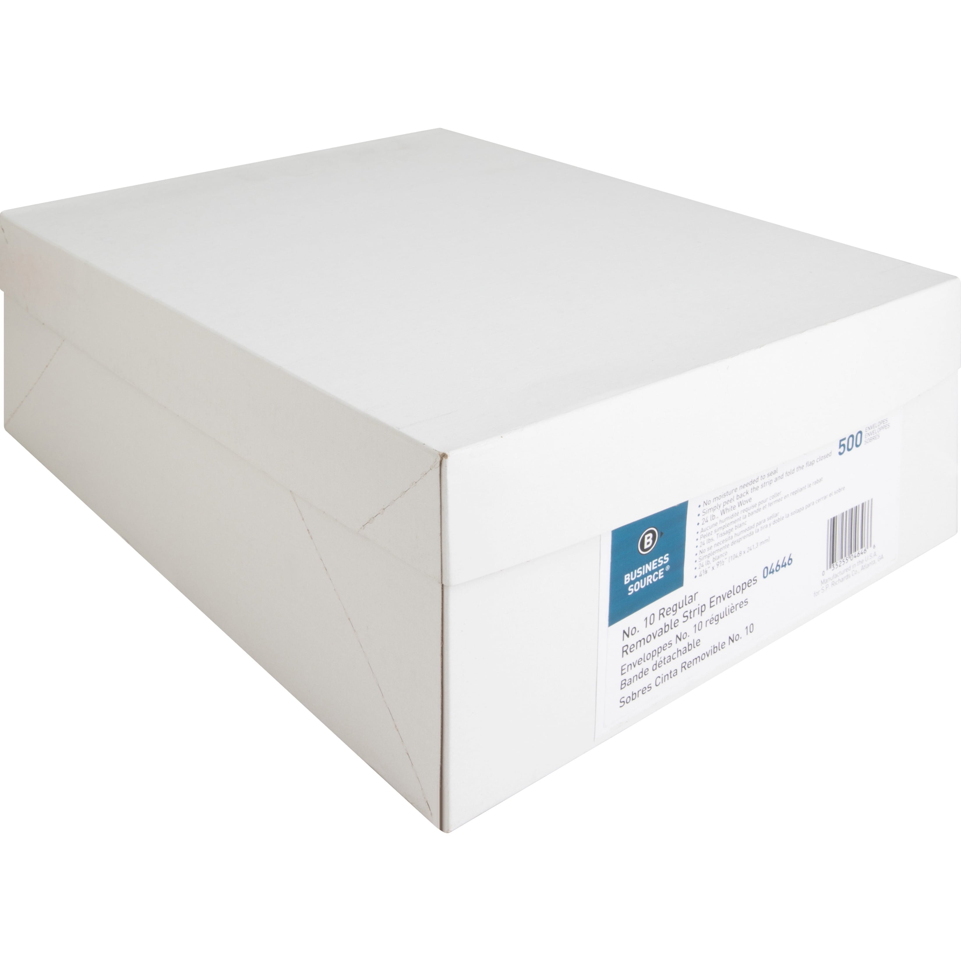 Business Source, BSN04646, Plain Peel/Seal Business Envelopes, 500 / Box, White