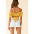 thumbnail image 2 of Women's Ruffle Short Sleeve Tie Up Back Crop Top Off Shoulder Bardot Blouse,Yellow,S, 2 of 6