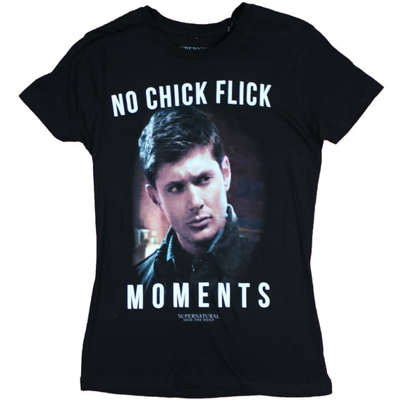 Supernatural Girls Juniors T-Shirt - No Chick Flick Moments Dean Winchester (X-Small)