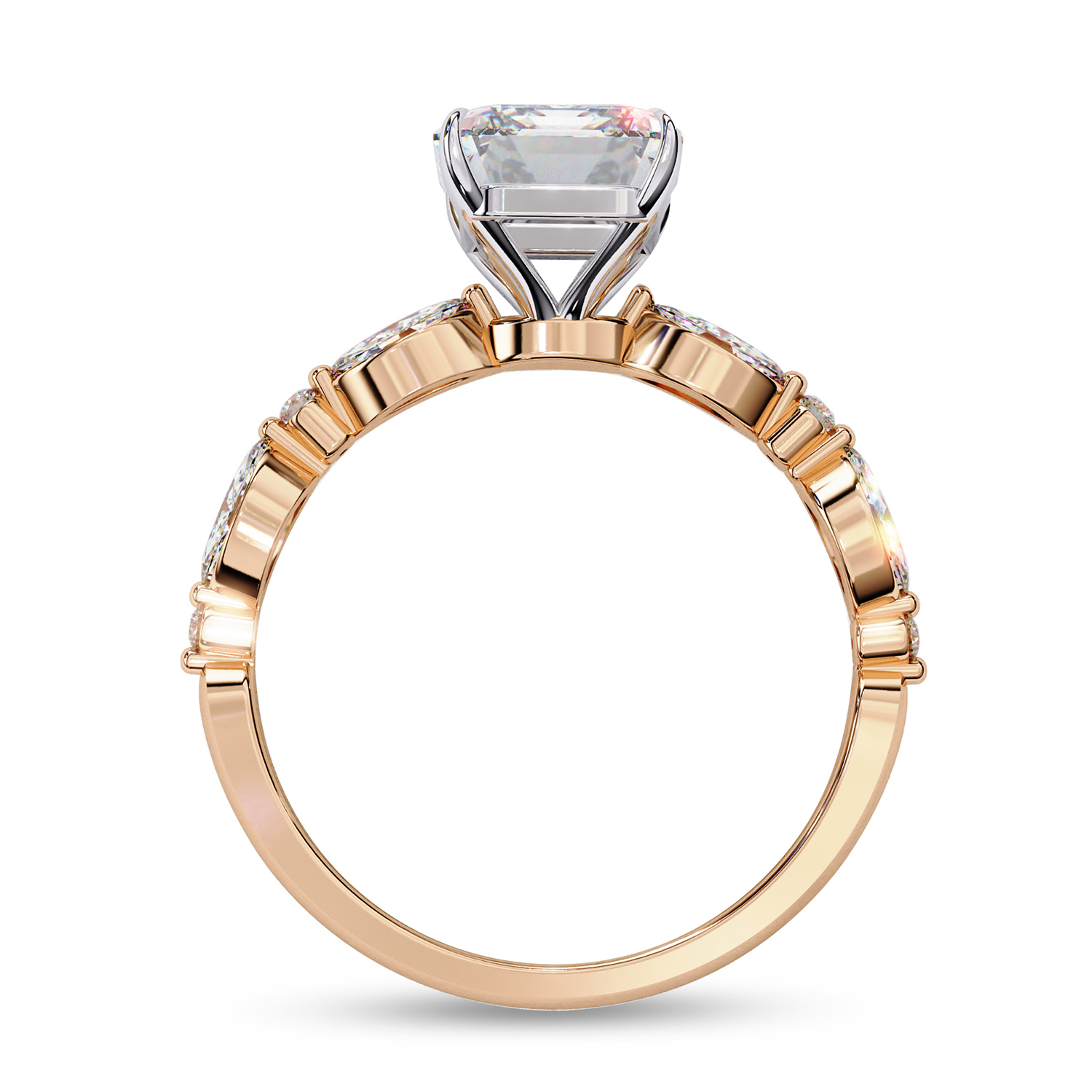 Solitaire Engagement Rings For Women | Center 8.5x6.5mm Emerald Cut Lab Created Moissanite Promise Rings in 14K Solid Rose Gold Jewelry Gift for Her, Ring Size 9.5