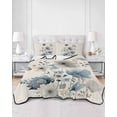 thumbnail image 2 of Quilts Queen Size Bedding Set, Blue Grey Floral Lightweight Quilted Comforter, Watercolor Flowers Linen Texture Soft Reversible Bedspread Coverlet with Pillow Covers for All Season, 90" x 96", 2 of 7