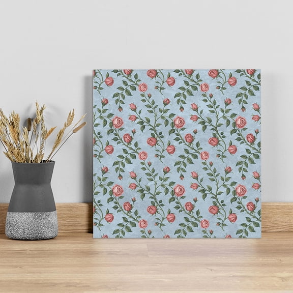 Spring Roses Botanical Wall Art Painting on Canvas, Farmhouse Floral Blue Canvas Art Home Prints Wall Art Framed Modern Artwork for Living Room Bedroom Wall Decor 8x8in