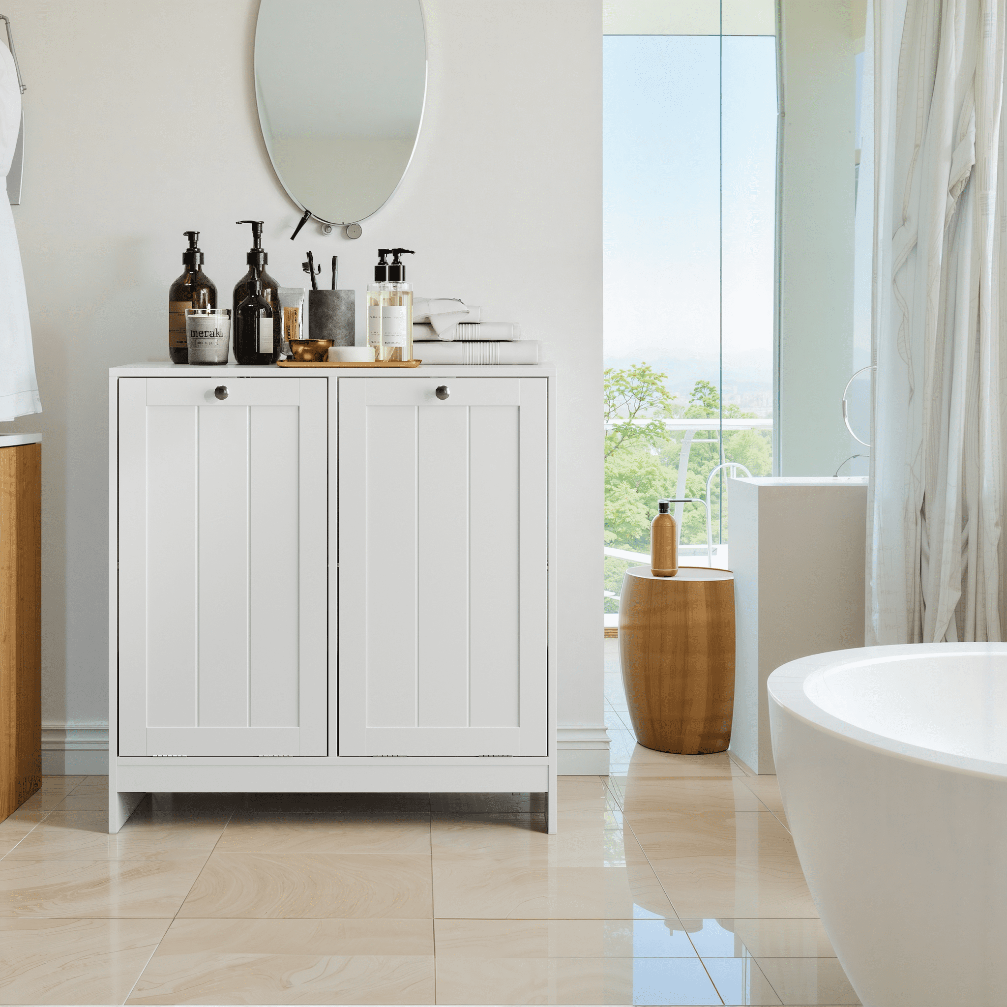 Hidden Laundry Hamper Cabinet with Tilt-Out Removable Basket