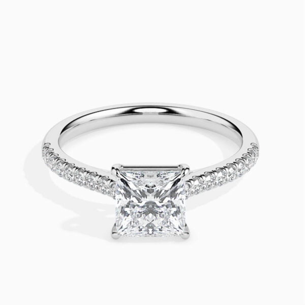 1 Carat Beautiful IGI Certified Lab Grown Diamond Engagement Ring for her 10K White Gold | Princess Cut Side Stone Diamond Rings | Size 7 Diamond-Capitals