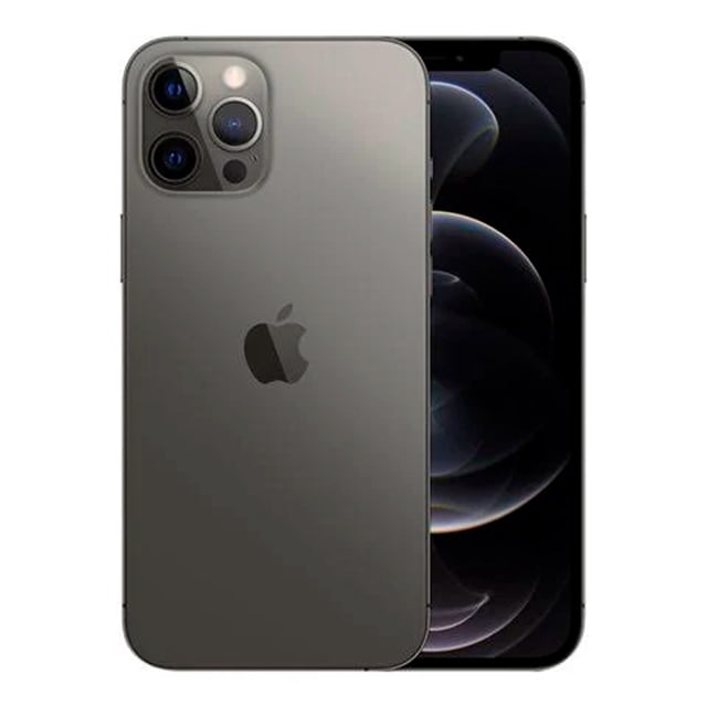 iphone 12 pro max 512 gb gris estética de 9 a 10 reacondicionado tipo a apple Vista 3/4 frontal y posterior del iPhone 12 Pro Max gris con pantalla encendida, dorso con triple cámara y logo Apple, bordes planos visibles; batería 80–99% y estética 9.5–10; desbloqueado con caja y accesorios genéricos certificados; adecuado como teléfono principal o equipo de respaldo.