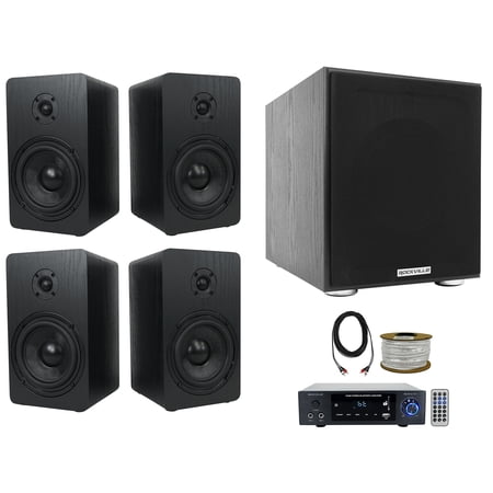 Rockville BLUAMP 150 Amplifier w/ Bluetooth+(4) 5.25 Bookshelf Speakers+8 Sub