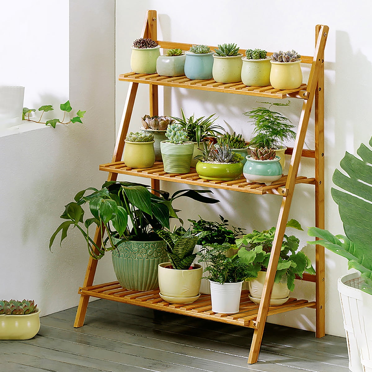 2/3/4Tier Foldable Flower Rack Plant Stand Wood Shelf 2/3/4Tier Foldable Flower Rack Plant Stand Wood Shelf