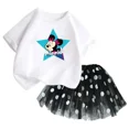 thumbnail image 3 of Conjunto de 2 piezas de camiseta y falda de algodón para niña, falda tutú de princesa de ballet esponjosa, traje de falda de encaje para fiesta de cumpleaños y boda, 3 of 5