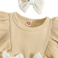 thumbnail image 4 of Gyratedream Newborn Baby Girl Romper Dress Set Long Sleeve Ribbed Knit Bodysuit Headband Fall Winter Clothes Girl 1st Christmas Outfit, 4 of 8