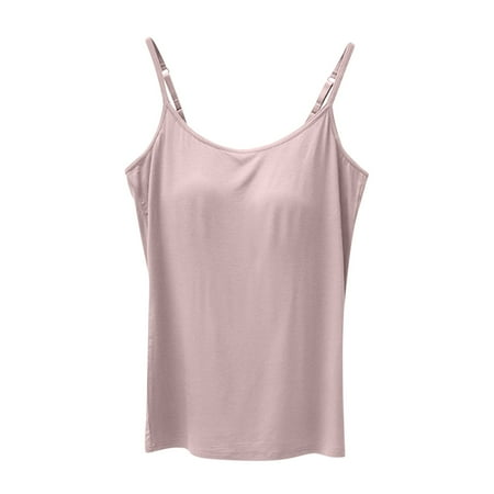 Fancifize Women s Camisole Built in Bra Wireless Support Cami Tank Top Womens Spaghetti Strap Padded Camisole Yoga Tanks Tops