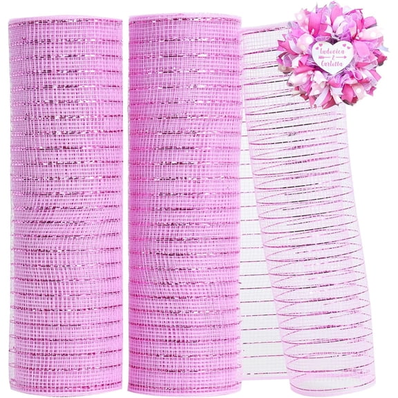 2 /3 Rolls 10 Inch Hot Pink Decorative Mesh Ribbbon Rolls, Fabric Mesh with Foil for Mesh Wreath Supplies, Front Door Wreath Tree Decor Christmas NewYears Halloween Decoration (10 yds/roll)