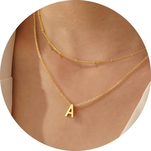 Murtoo Double Layered Initial Letter Necklace for Women - Gold-Tone Personalized Capital Alphabet Pendant Chain Jewelry