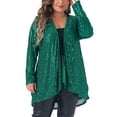 thumbnail image 1 of Chaqueta Brillante de Lentejuelas para Mujeres Agnes Orinda Talla Grande, Abrigo Abierto de Manga Larga 2X Verde Oscuro, 1 of 6