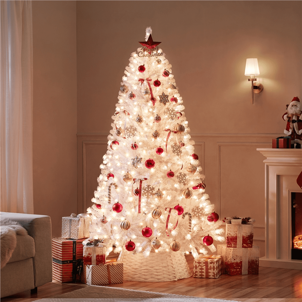 Renwick 6Ft Pre-Lit Fir Artificial Christmas Tree with Foldable Stand, White