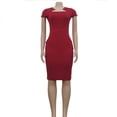 thumbnail image 5 of DHFJKG Women's Work Dress Formal Pencil Midi Dress Short Sleeve Business Casual Wear Summer Solid Color Slim Fit Trendy Dresses, 5 of 6