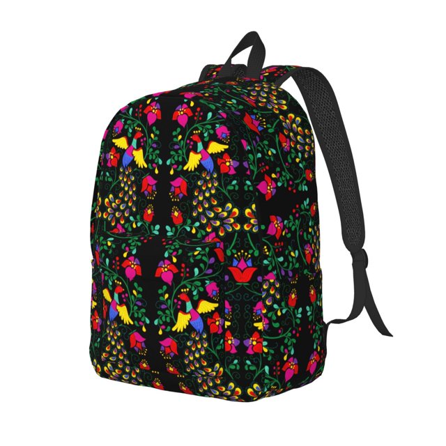 Fotbe Mexican Flower 2 Printed Canvas Daypack - Stylish and Durable Vintage Compact Backpack - Class, Work, Travel, or Laptop Bookbag,Organized Compartments-Small