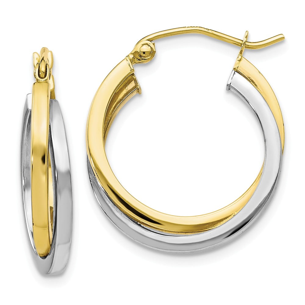 Solid 10k Gold Two-tone Polished Hinged Hoop Earrings (20mm x 20mm ...