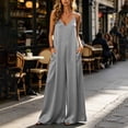 thumbnail image 2 of Hurxie Womens Satin Wide Leg Jumpsuits Dressy Casual Flowy Spaghetti Night Rompers One Piece Outfits Gray,3XL, 2 of 7