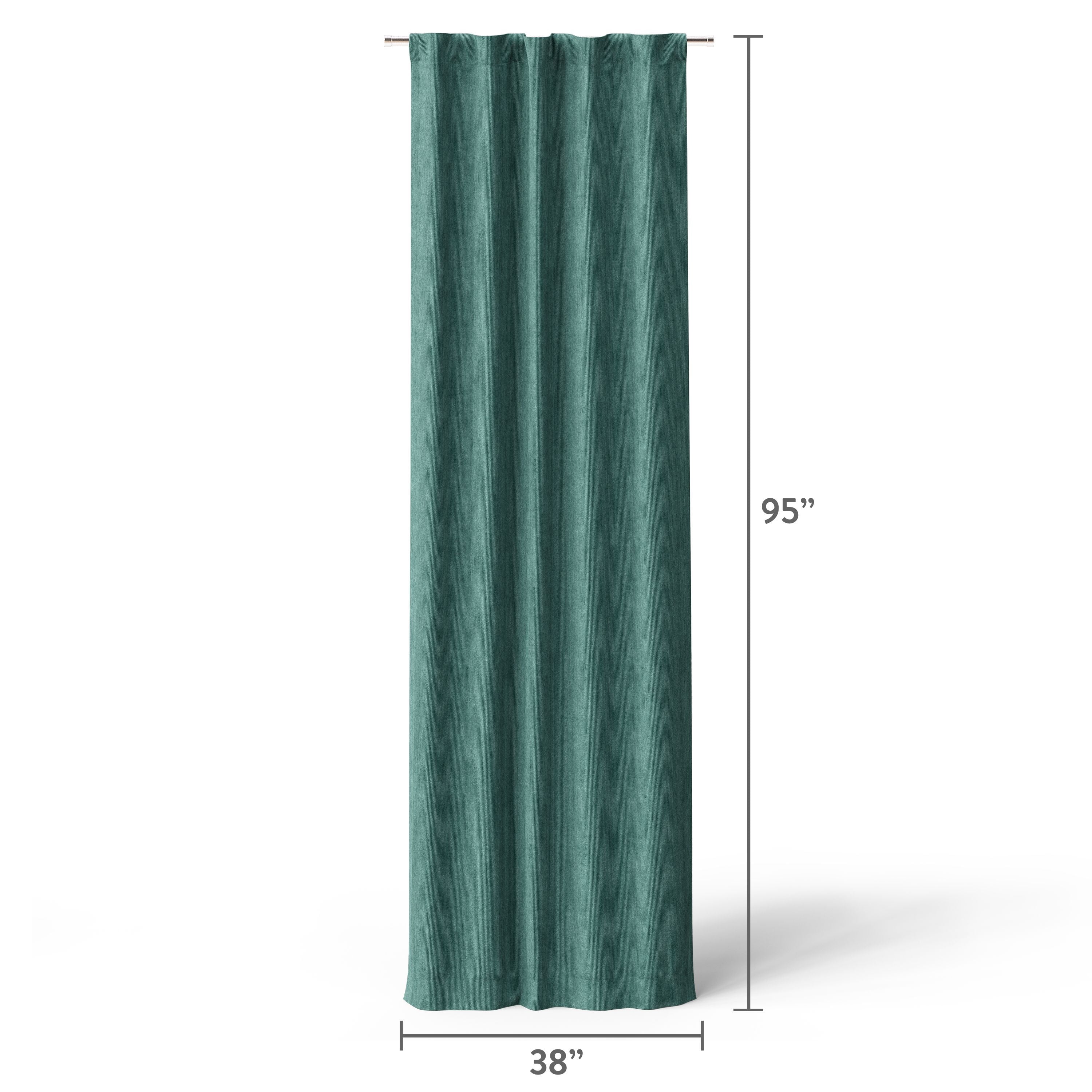 Mainstays Kids Blackout Ribbed Corduroy Curtain Panel, Dark Green, Rod Pocket with Back Tabs, 38 in x 95 in, 1 Panel