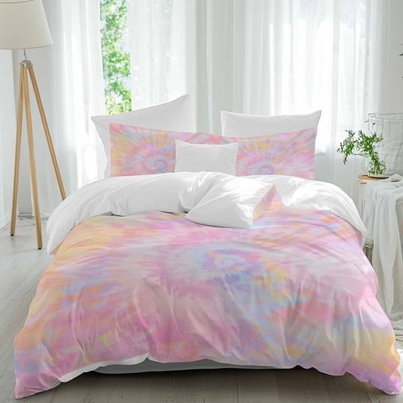 3 Piece Rainbow Color Duvet Cover Set Twin Size, Microfiber Comforter/Quilt Cover with Corner Ties and 2 Pillowcases, Fantasy Colorful Ombre Swirl All Season Soft Bedding with Zipper Closure