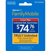 Walmart Family Mobile $74.76 Unlimited 2-Line Plan w 30GB of Mobile Hotspot Per Line e-PIN Top Up (Email Delivery)